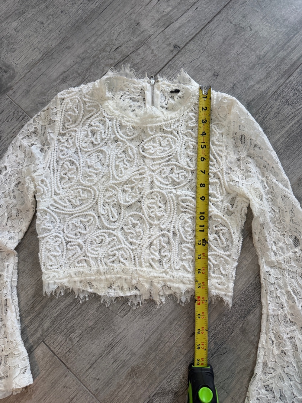 Windsor Boho Ivory Crochet Lace Crop Top with Flared Bell Sleeves - Picture 5 of 10
